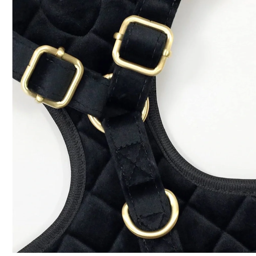 Snoop Dogg Quilted Velvet Pet Harness w/logo Pattern & Gold-Tone Metal Hardware